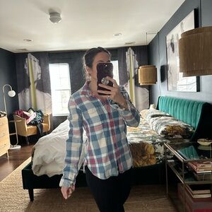 American Eagle Outfitters Blue and Red Plaid Button Down Shirt